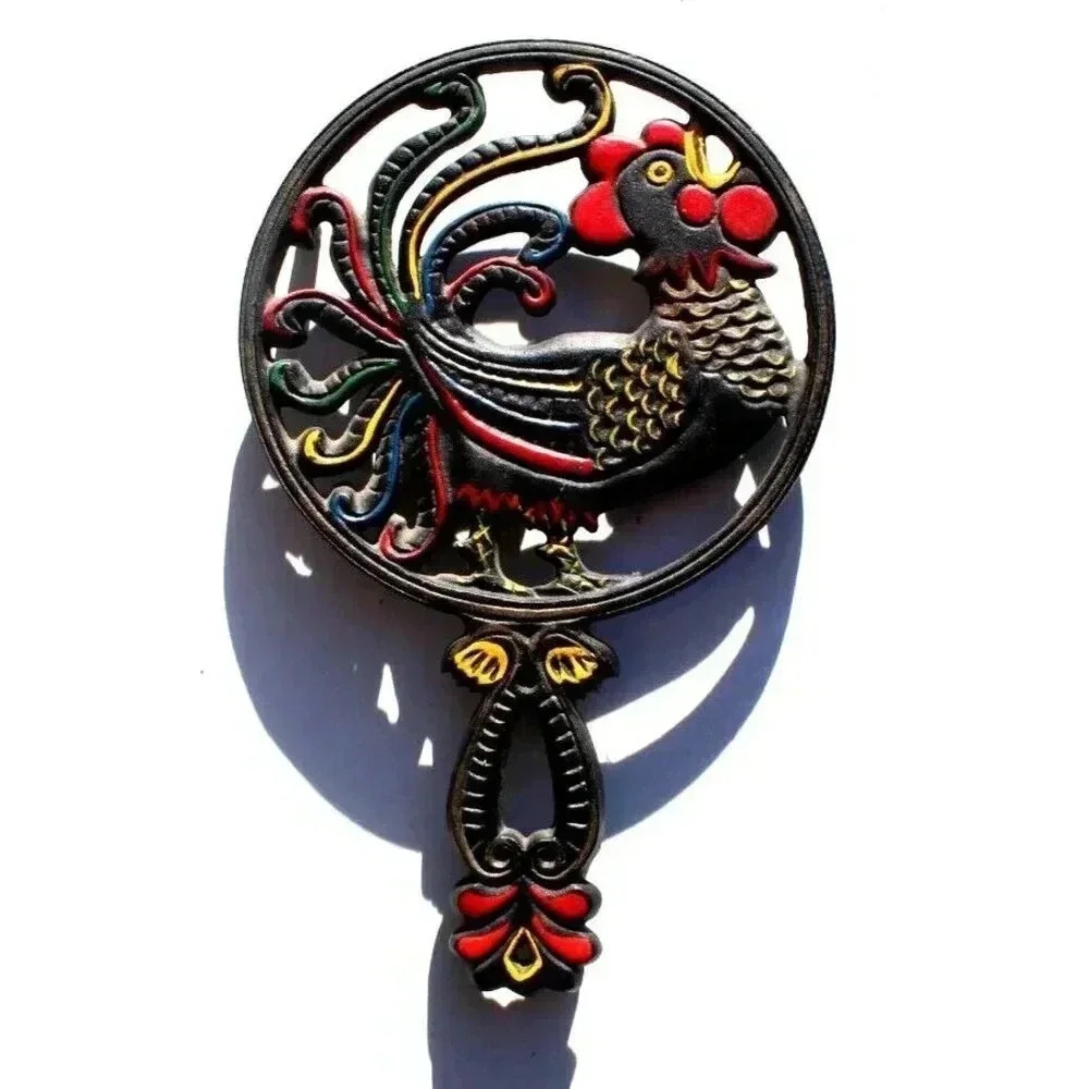 Vintage Wilton Cast Iron Rooster Bird Animal Trivet Hand Painted 5" X 9"